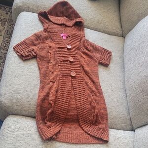 CHERRY STIX Kid's Rust Hooded Knit Cardigan Medium